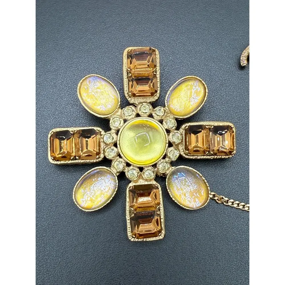 Chanel 2002 Gold, Yellow & Bronze Gripoix CC Brooch/Pin